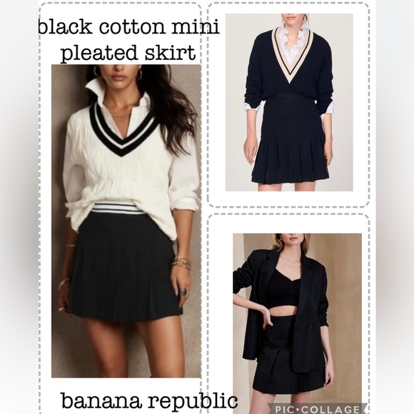 Banana republic black cotton mid-pleated skirt size 4 - Picture 1 of 3